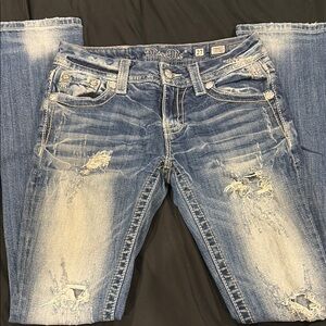 Miss Me Blue Bootcut Jeans with Distressed Detailing